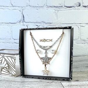 Nib multi-set jewelry, rings, earrings, necklaces, CZ, faux pearls